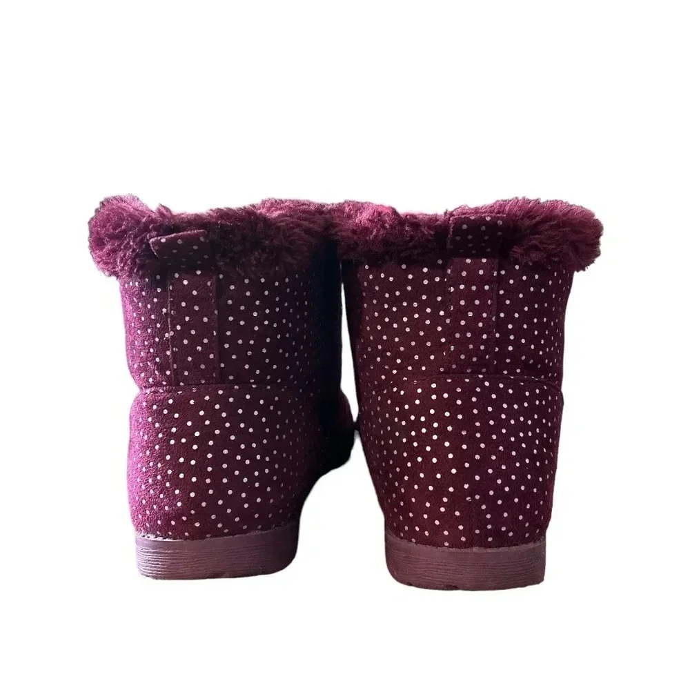 Cat & Jack Girls' Burgundy Red Silver‎ Dots Darby Faux Fur Winter Boot Sz 6